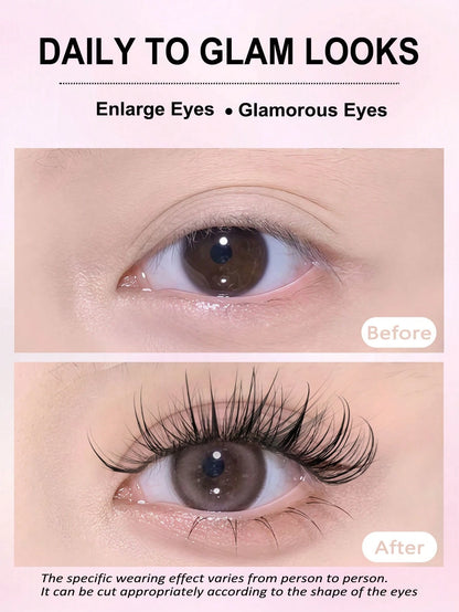 Asiteo 7 Pairs 20mm Cartoon Slim Natural Wet Effect Faux Mink Eyelashes, Transparent Band, Y2K Style 3D Fluffy Long Cat Eye Natural Exaggerated Eyelash Extension Set Makeup Tool