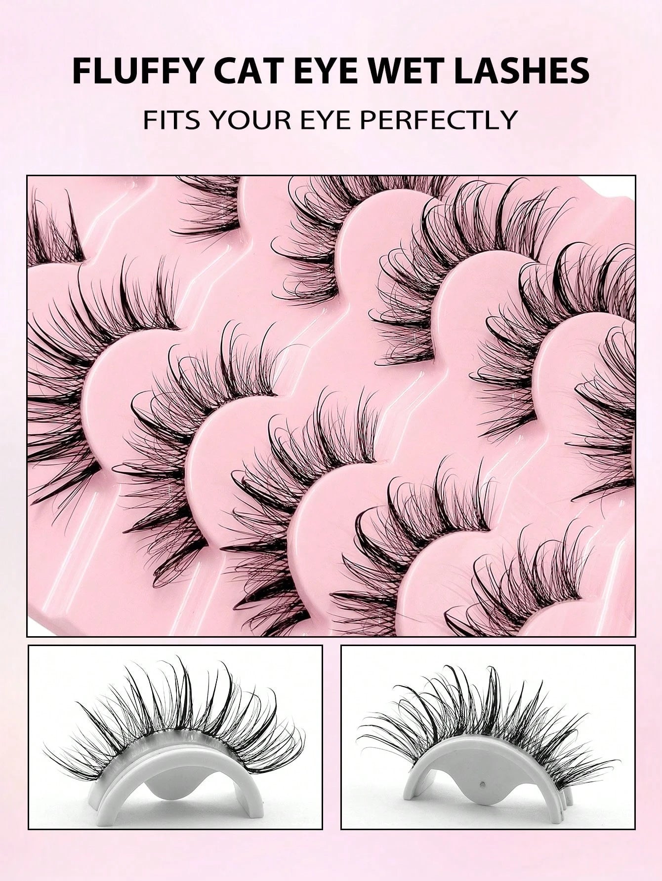 Asiteo 7 Pairs 20mm Cartoon Slim Natural Wet Effect Faux Mink Eyelashes, Transparent Band, Y2K Style 3D Fluffy Long Cat Eye Natural Exaggerated Eyelash Extension Set Makeup Tool