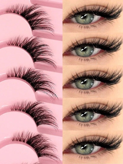 Asiteo 7 Pairs Half-Strip False Eyelashes, Transparent Band With Cat Eye Tail Extension, & Delicate Faux Mink Lashes, Fluffy & Soft, For Makeup Look, Aesthetic