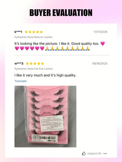 Asiteo 7 Pairs Half-Strip False Eyelashes, Transparent Band With Cat Eye Tail Extension, & Delicate Faux Mink Lashes, Fluffy & Soft, For Makeup Look, Aesthetic