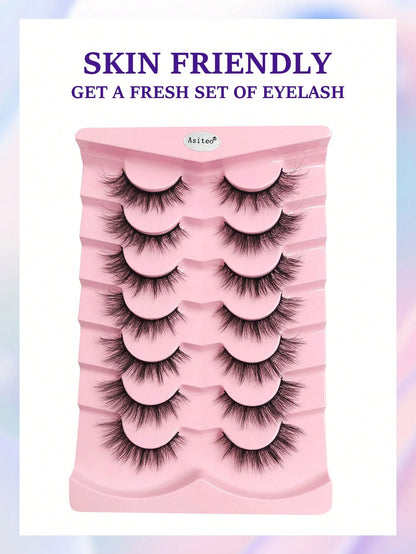 Asiteo 7 Pairs Natural Long Cat Eye Lashes Extension Soft Wispy Volume  Full Strip Faux Mink Lashes Strip Lashes, Lashes, Eyelashes, Fake Lashes