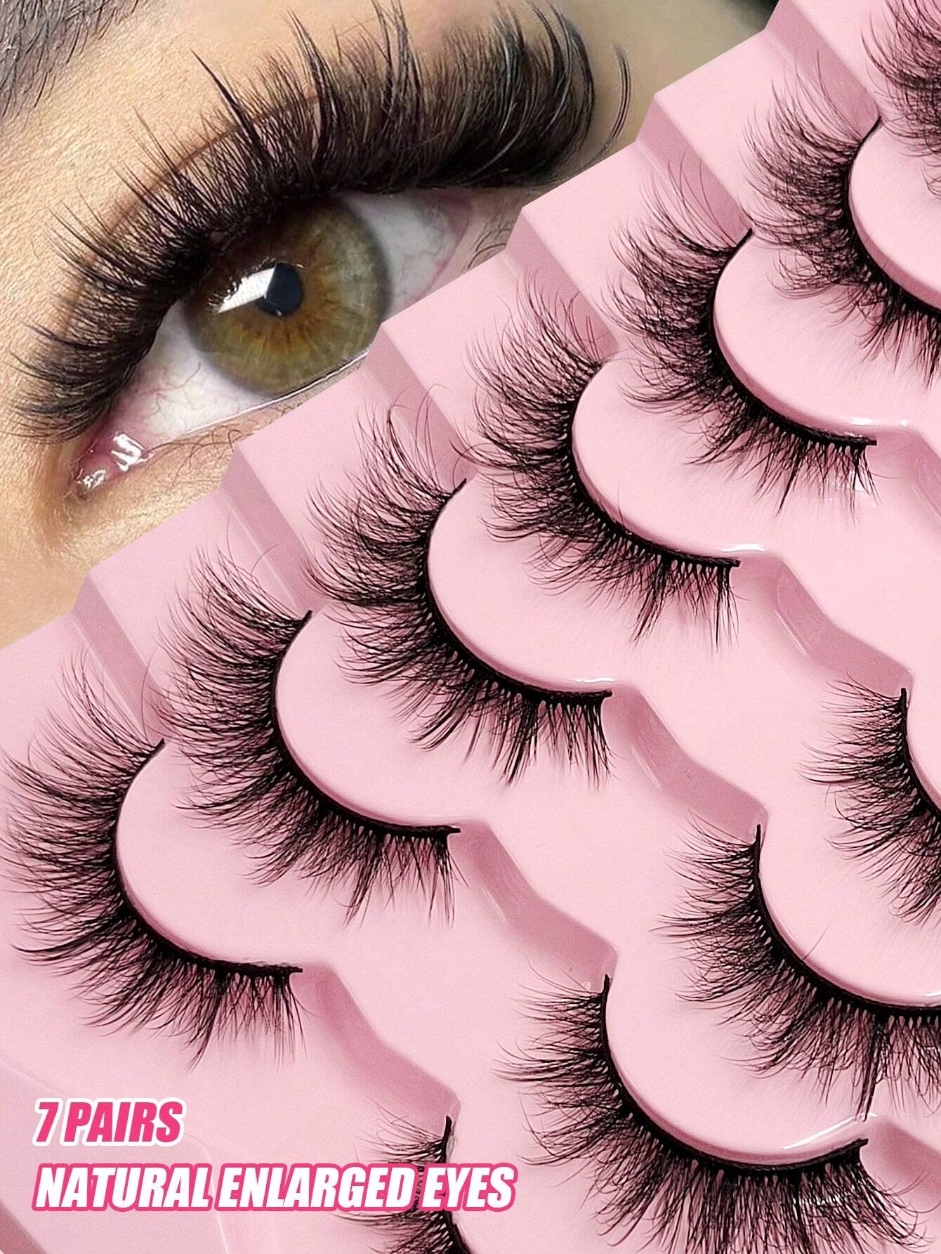 Asiteo 7 Pairs Natural Long Cat Eye Lashes Extension Soft Wispy Volume  Full Strip Faux Mink Lashes Strip Lashes, Lashes, Eyelashes, Fake Lashes