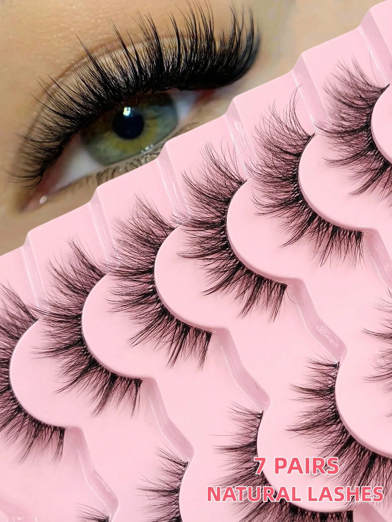 Asiteo 7 Pairs Natural Look False Eyelashes, Transparent Stem, Lightweight & Fluffy, Soft Faux Mink Material, Makeup Extending False Eyelashes