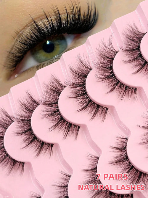 Asiteo 7 Pairs Natural Look False Eyelashes, Transparent Stem, Lightweight & Fluffy, Soft Faux Mink Material, Makeup Extending False Eyelashes