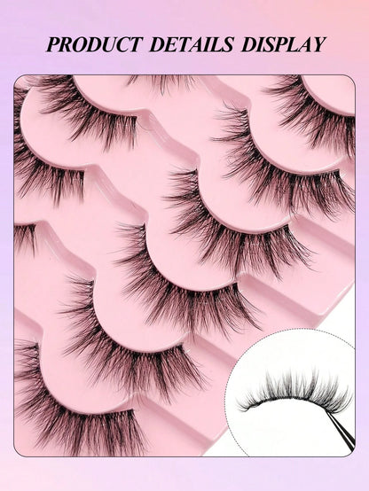 Asiteo 7 Pairs Natural Look False Eyelashes, Transparent Stem, Lightweight & Fluffy, Soft Faux Mink Material, Makeup Extending False Eyelashes