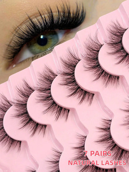 Asiteo 7 Pairs Natural Look False Eyelashes, Transparent Stem, Lightweight & Fluffy, Soft Faux Mink Material, Makeup Extending False Eyelashes