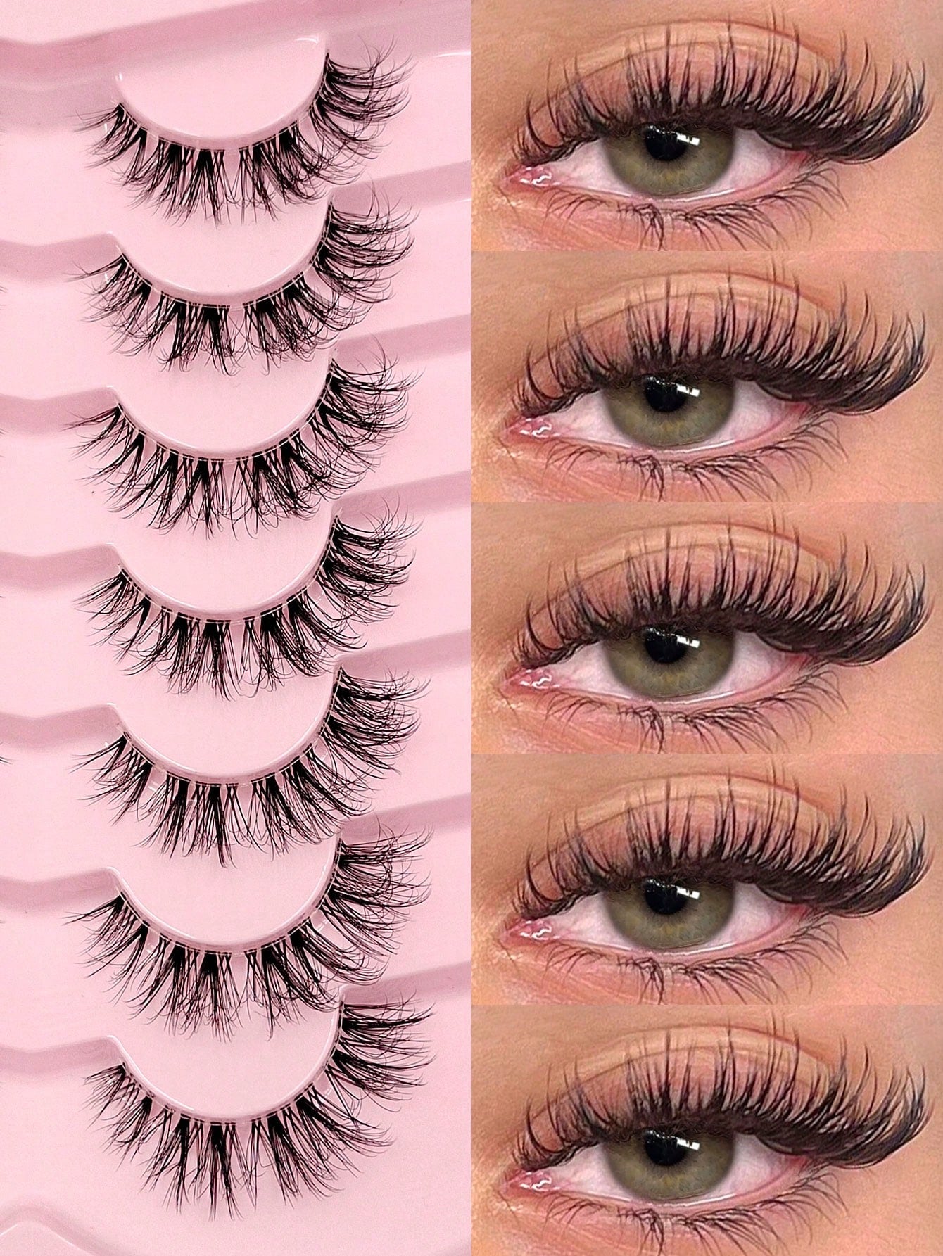 Asiteo 7 Pairs Natural Messy Cat Eye False Eyelashes, Transparent Band, Cat Eye Makeup Effect, Thin & Long, Extended Outer Corner, Soft & Natural Looking False Lashes