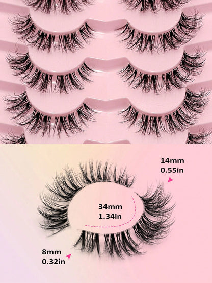 Asiteo 7 Pairs Natural Messy Cat Eye False Eyelashes, Transparent Band, Cat Eye Makeup Effect, Thin & Long, Extended Outer Corner, Soft & Natural Looking False Lashes