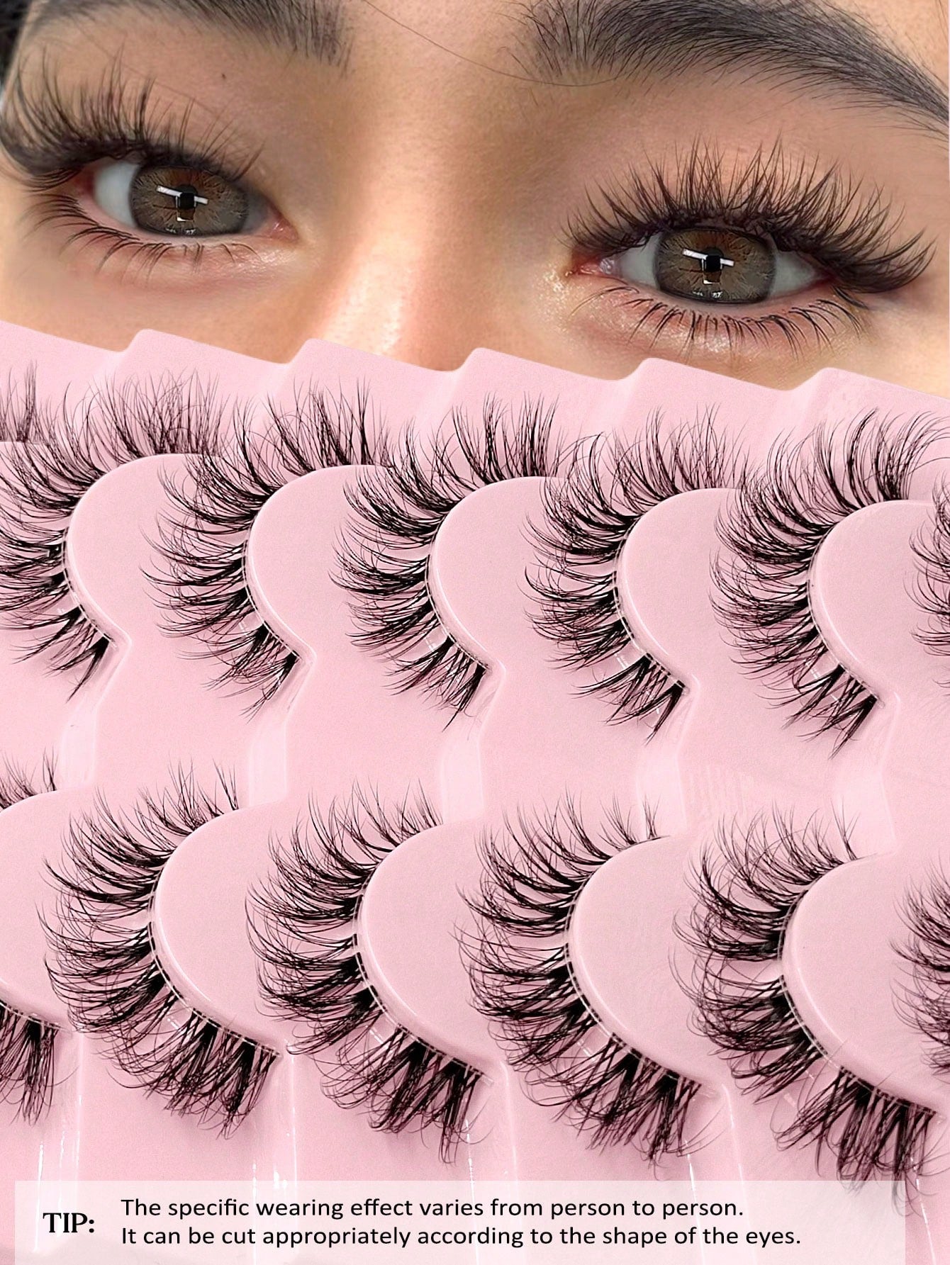 Asiteo 7 Pairs Natural Messy Cat Eye False Eyelashes, Transparent Band, Cat Eye Makeup Effect, Thin & Long, Extended Outer Corner, Soft & Natural Looking False Lashes