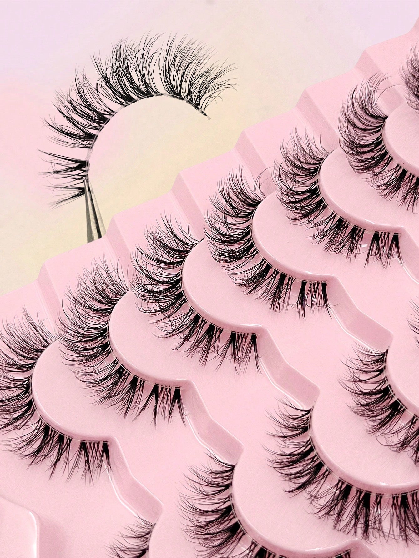 Asiteo 7 Pairs Natural Messy Cat Eye False Eyelashes, Transparent Band, Cat Eye Makeup Effect, Thin & Long, Extended Outer Corner, Soft & Natural Looking False Lashes