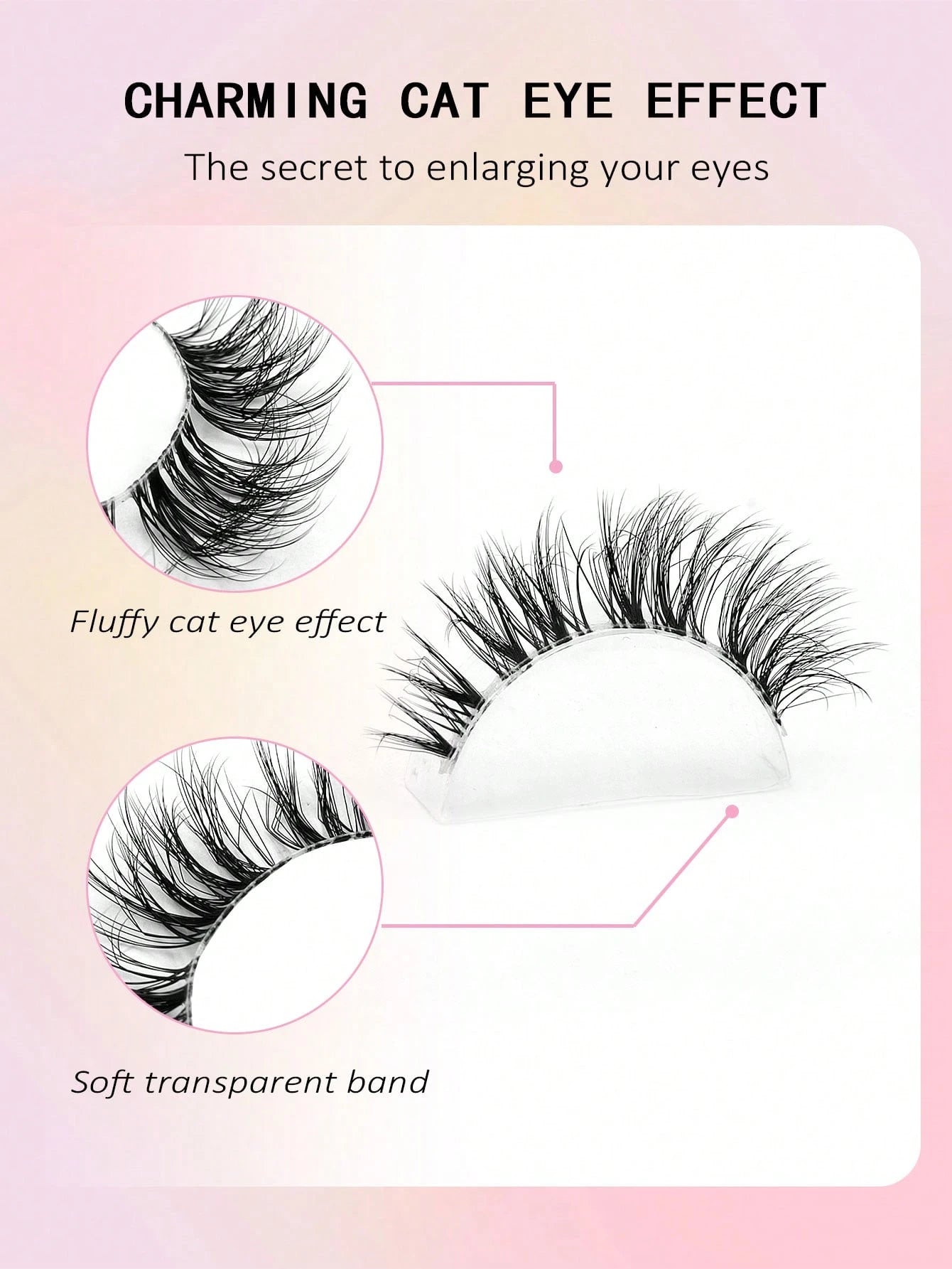 Asiteo 7 Pairs Natural Messy Cat Eye False Eyelashes, Transparent Band, Cat Eye Makeup Effect, Thin & Long, Extended Outer Corner, Soft & Natural Looking False Lashes