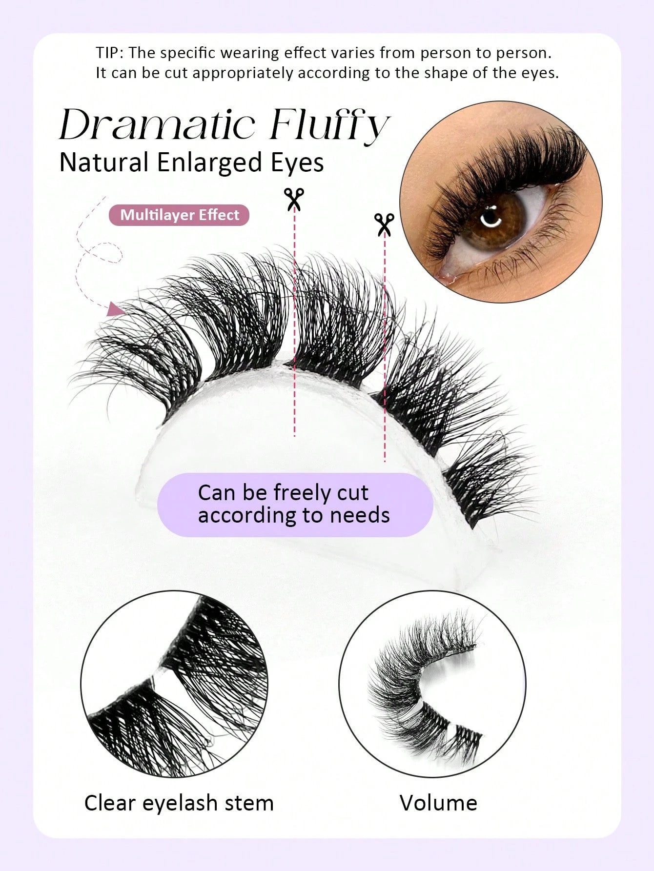 Asiteo 9 Pairs Cat Eye False Eyelashes, Fluffy Messy Natural Long Transparent Band Fake Lashes, Flared Ends To Elongate Eyes, Faux Mink Lashes, Makeup False Eyelashes