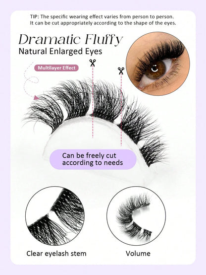 Asiteo 9 Pairs Cat Eye False Eyelashes, Fluffy Messy Natural Long Transparent Band Fake Lashes, Flared Ends To Elongate Eyes, Faux Mink Lashes, Makeup False Eyelashes