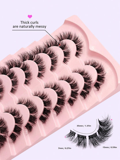 Asiteo 9 Pairs Cat Eye False Eyelashes, Fluffy Messy Natural Long Transparent Band Fake Lashes, Flared Ends To Elongate Eyes, Faux Mink Lashes, Makeup False Eyelashes