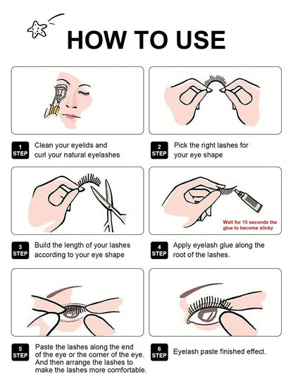 Asiteo 9 Pairs Cat Eye False Eyelashes, Fluffy Messy Natural Long Transparent Band Fake Lashes, Flared Ends To Elongate Eyes, Faux Mink Lashes, Makeup False Eyelashes