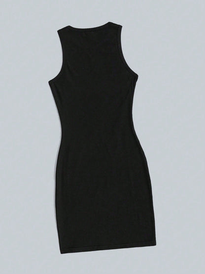 Attitoon Women's Lip Print Sleeveless Bodycon Dress,Black And White,Summer,Punk,Club, Y2K Street Style,Vintage Academia,Boho Hippie Music Festival Style