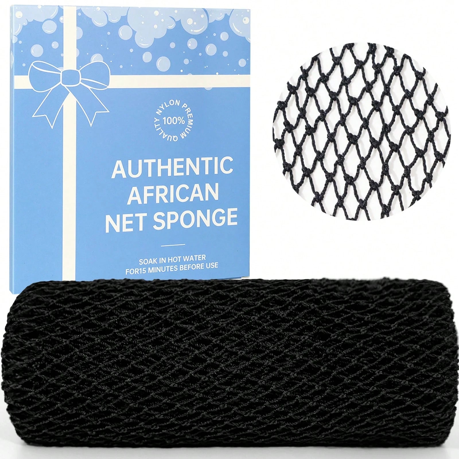 Authentic African Mesh Sponge With Knot, Durable Nylon Bath Brush, Unisex Bath Accessory, Body Scrub Exfoliating Bath Sponge, Removes Dead Skin, Long Flat Design Suitable For Back, Feet And Scalp