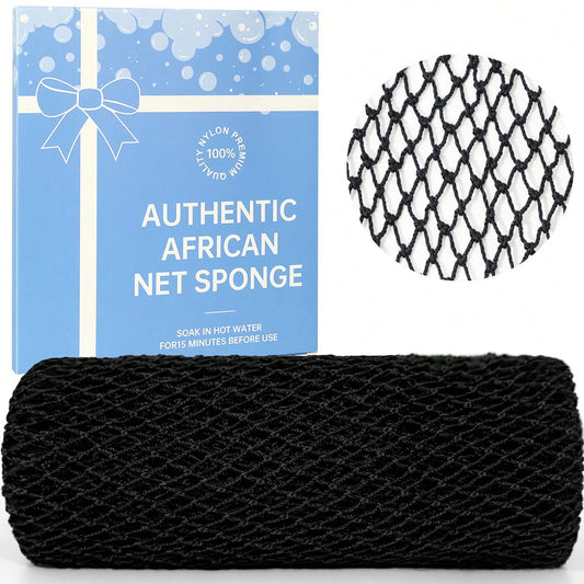 Authentic African Mesh Sponge With Knot, Durable Nylon Bath Brush, Unisex Bath Accessory, Body Scrub Exfoliating Bath Sponge, Removes Dead Skin, Long Flat Design Suitable For Back, Feet And Scalp
