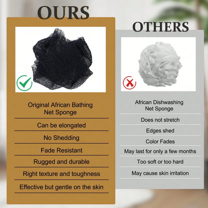 Authentic African Mesh Sponge With Knot, Durable Nylon Bath Brush, Unisex Bath Accessory, Body Scrub Exfoliating Bath Sponge, Removes Dead Skin, Long Flat Design Suitable For Back, Feet And Scalp