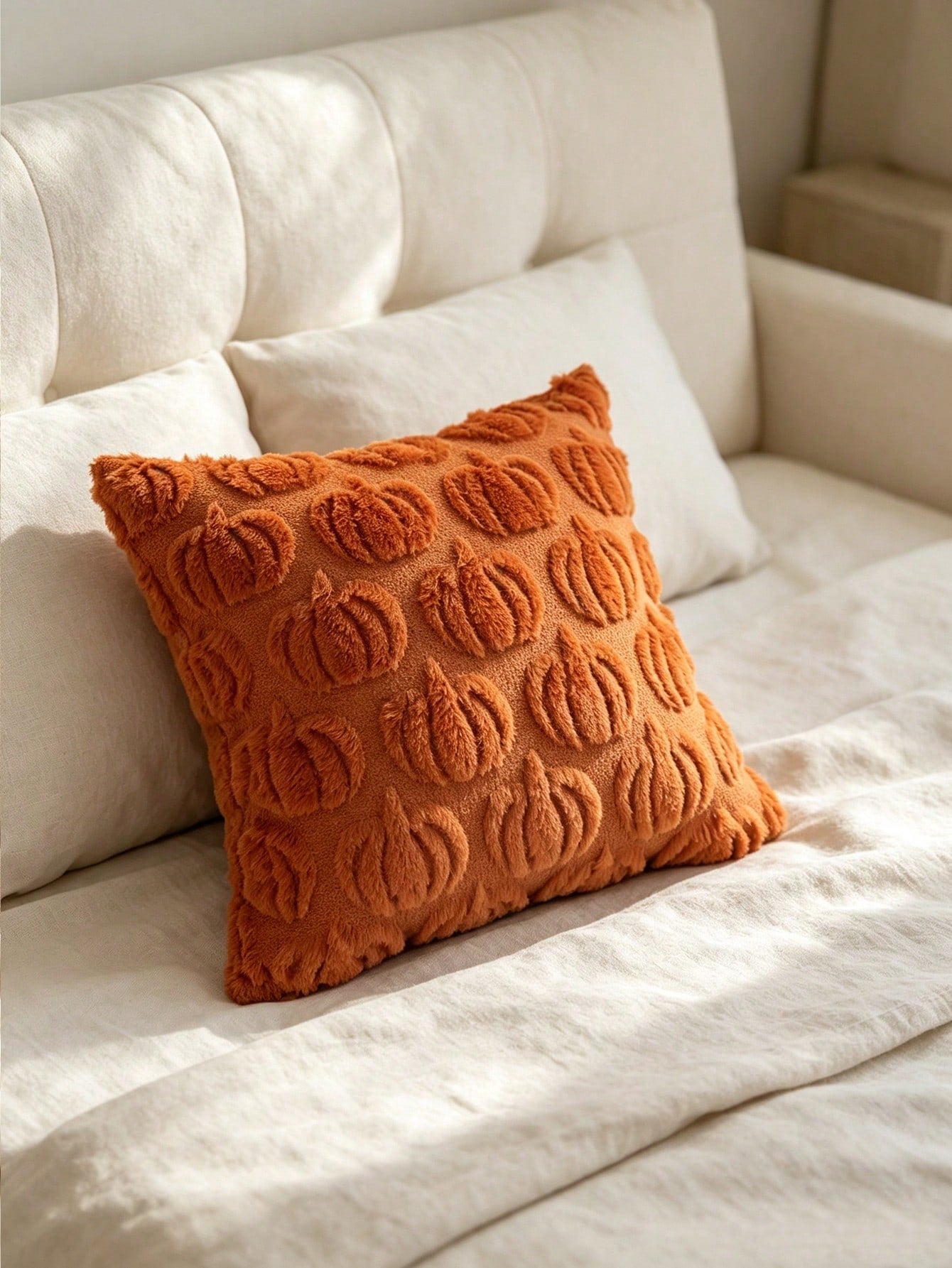 Autumn Pumpkin 3D Tufted Pillow Cover 18*18 Inches, Decorative Cushion Cover, Cozy Farmhouse Style Sofa Pillow Cover, Suitable For Living Room, Bedroom, Thanksgiving, Halloween Autumn Home Decor