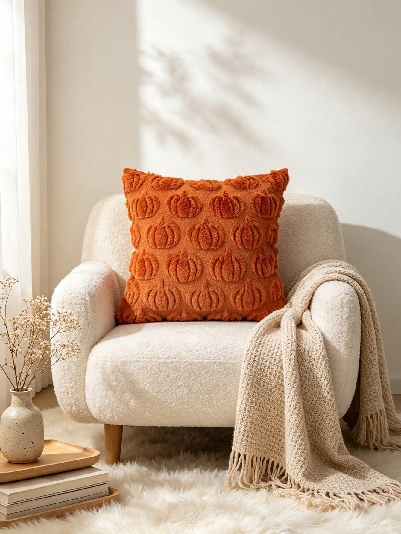 Autumn Pumpkin 3D Tufted Pillow Cover 18*18 Inches, Decorative Cushion Cover, Cozy Farmhouse Style Sofa Pillow Cover, Suitable For Living Room, Bedroom, Thanksgiving, Halloween Autumn Home Decor