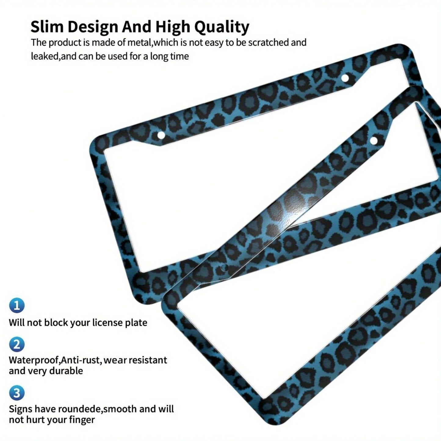 [Available] 2D Flat Car K Single Piece Decoration Only, 2D Flat Design Specially Designed For Men's And Women's License Plate Frames, Aluminum License Plate Frame With Blue Leopard Print Animal Patter