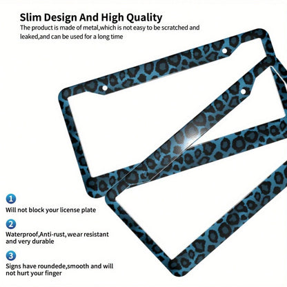 [Available] 2D Flat Car K Single Piece Decoration Only, 2D Flat Design Specially Designed For Men's And Women's License Plate Frames, Aluminum License Plate Frame With Blue Leopard Print Animal Patter