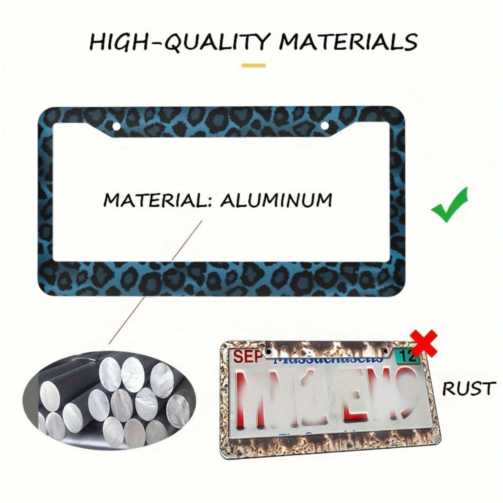 [Available] 2D Flat Car K Single Piece Decoration Only, 2D Flat Design Specially Designed For Men's And Women's License Plate Frames, Aluminum License Plate Frame With Blue Leopard Print Animal Patter