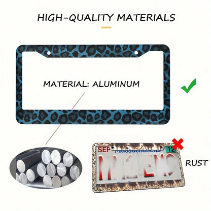 [Available] 2D Flat Car K Single Piece Decoration Only, 2D Flat Design Specially Designed For Men's And Women's License Plate Frames, Aluminum License Plate Frame With Blue Leopard Print Animal Patter
