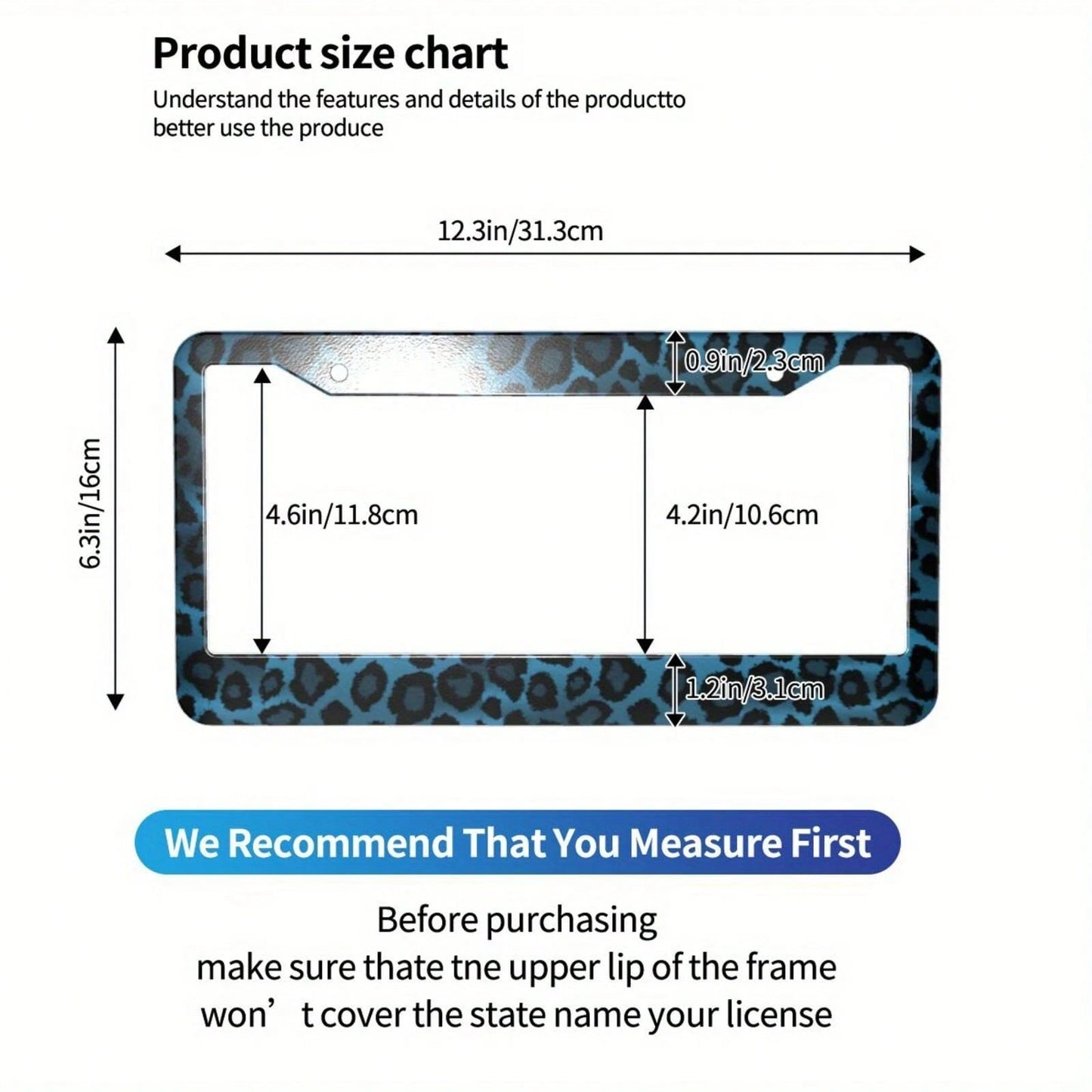 [Available] 2D Flat Car K Single Piece Decoration Only, 2D Flat Design Specially Designed For Men's And Women's License Plate Frames, Aluminum License Plate Frame With Blue Leopard Print Animal Patter