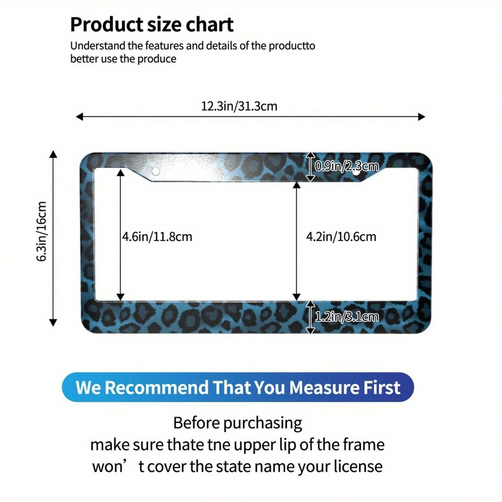 [Available] 2D Flat Car K Single Piece Decoration Only, 2D Flat Design Specially Designed For Men's And Women's License Plate Frames, Aluminum License Plate Frame With Blue Leopard Print Animal Patter