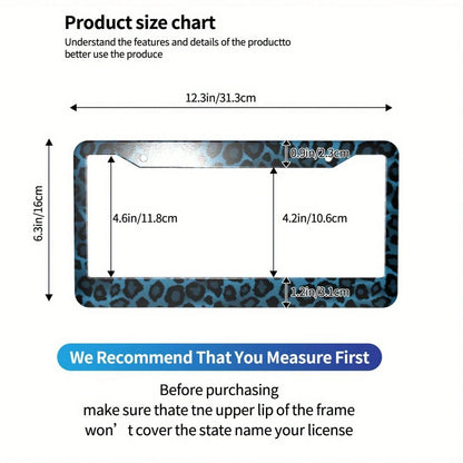 [Available] 2D Flat Car K Single Piece Decoration Only, 2D Flat Design Specially Designed For Men's And Women's License Plate Frames, Aluminum License Plate Frame With Blue Leopard Print Animal Patter