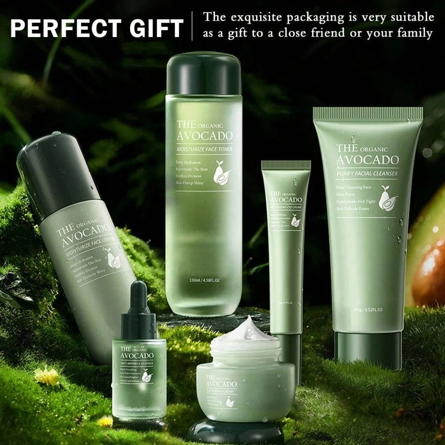 Avocado Skin Care Set,Facial Kit With Facial Cleanser,Toner,Eye Cream,Face Serum,Facial Serum,Face Cream,Lotion,Anti-Aging Skin Care Set For Women,Travel Skincare Kit For Women (6PCS)