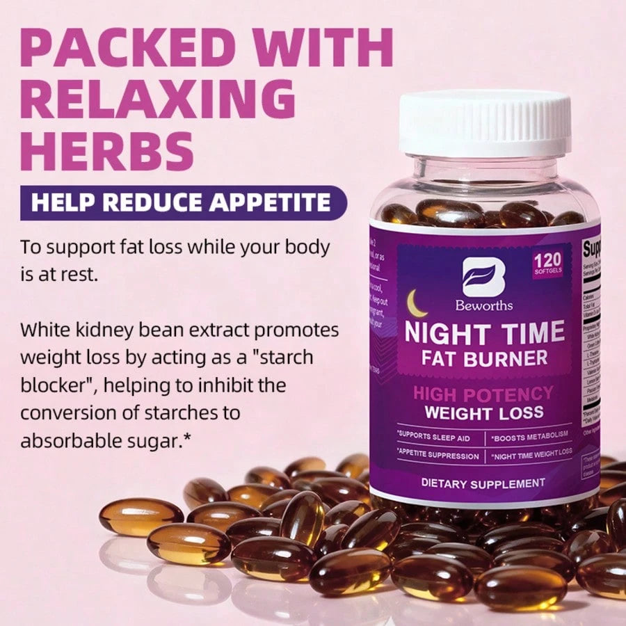 B BEWORTHS BEWORTHS Night Support Capsules- 120pcs, Green Coffee Bean, White Kidney Bean, & L-Tryptophan Formula- Supports Metabolism, Weight Loss, Restful Sleep & Wellness For Men & Women