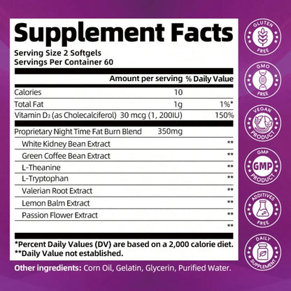 B BEWORTHS BEWORTHS Night Support Capsules- 120pcs, Green Coffee Bean, White Kidney Bean, & L-Tryptophan Formula- Supports Metabolism, Weight Loss, Restful Sleep & Wellness For Men & Women