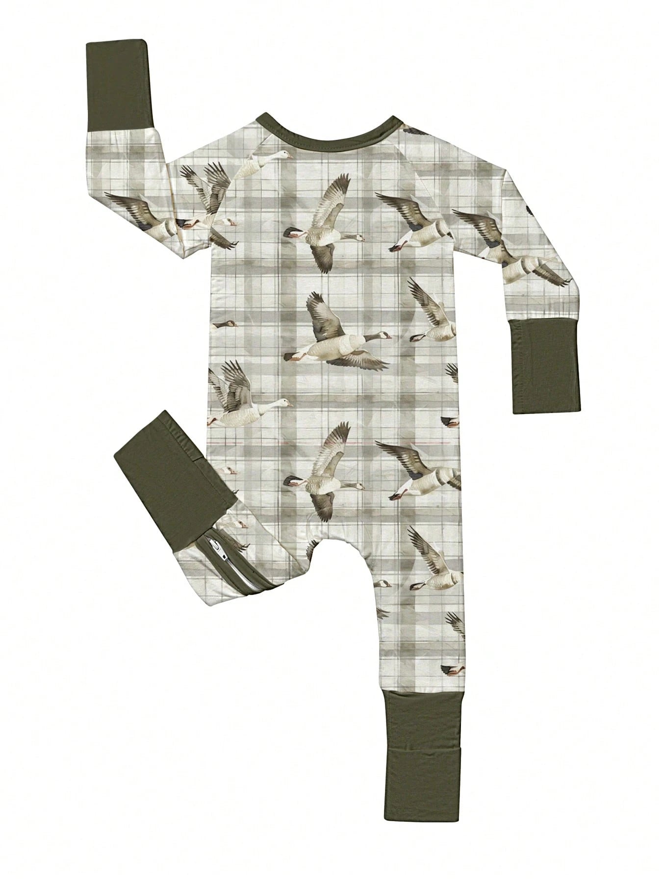 Baby Bamboo Fiber Zip-Up, Duck Print Romper, All-Season Knit Fabric Skinny Fit With Zipper Detail, Boy Baby Clothes, Perfect For Outdoor