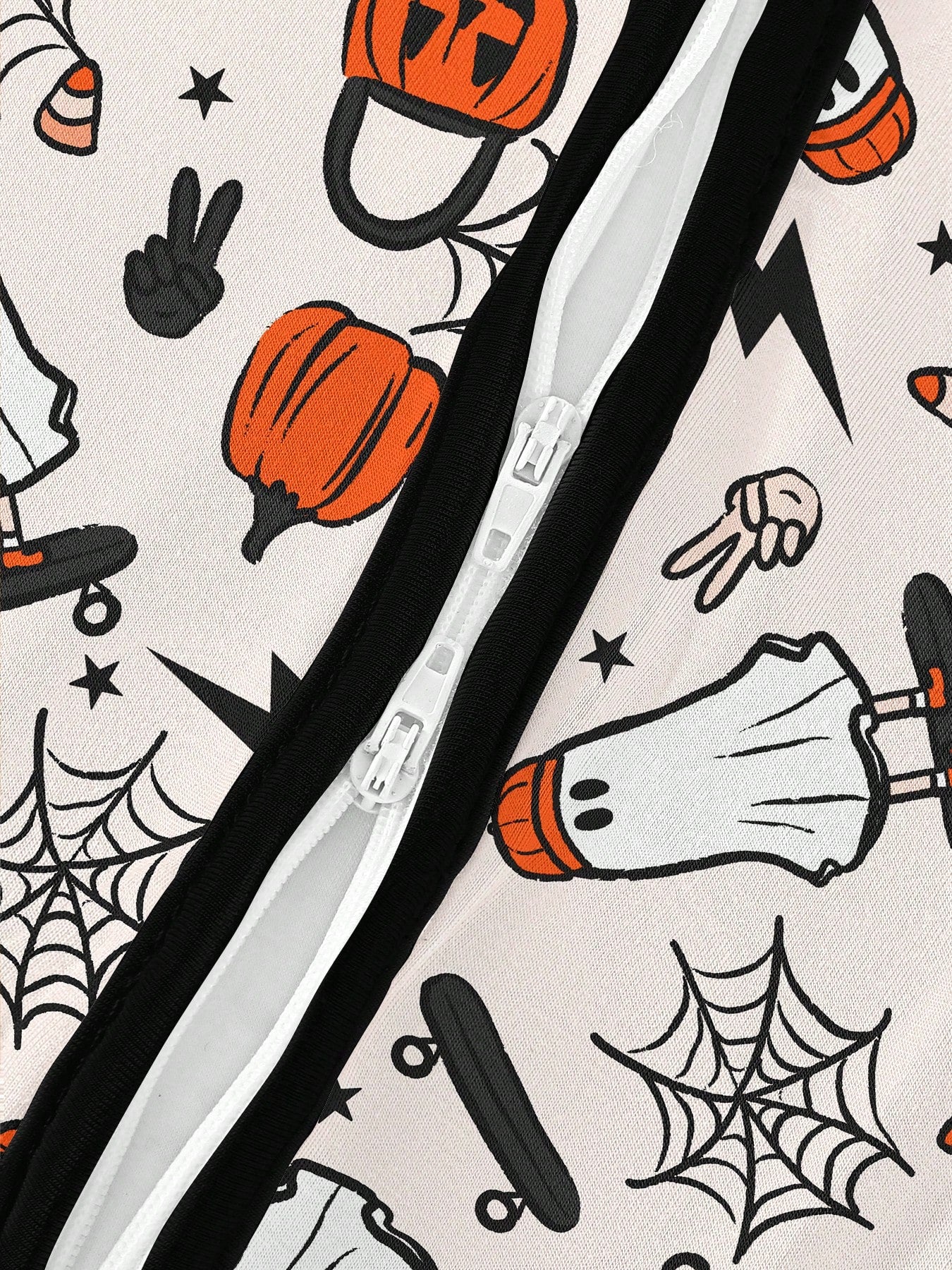 Baby Bamboo Fiber Zip-Up, Ghost Skateboard Pumpkin Print Romper, All-Season Knit Fabric Skinny Fit With Zipper Detail, Boy Baby Girl Halloween Clothes, Perfect For Outdoor