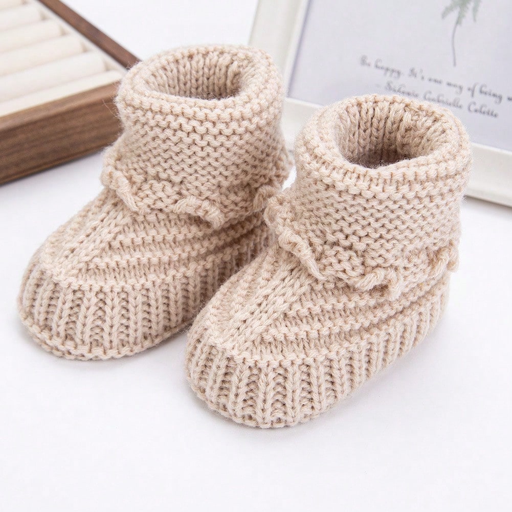 Baby Booties Newborn Babe First Walkers Knit Boots Warm Knit Crib Shoes Crochet Soft Infant Sock For Boy Girl