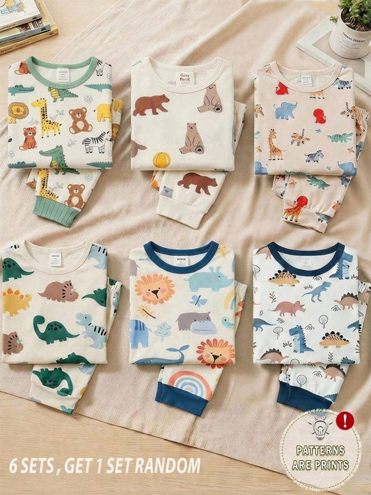 Baby Boy Baby Girl Snug Fit Autumn/Winter Cute Animal Pattern Ribbed Crew Neck Long Sleeve Top + Pajama Pants Soft Comfortable Tight Fit Sleepwear Loungewear Set 2pcs, Christmas, New Year, Pajam