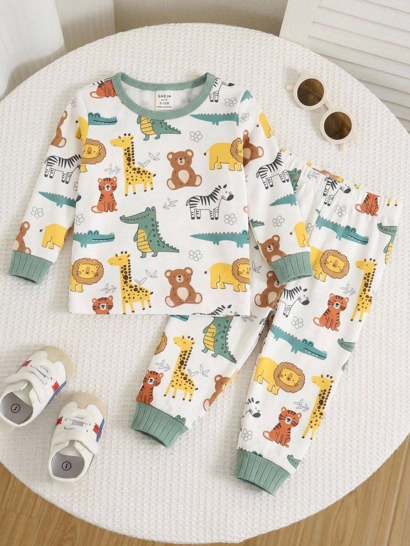 Baby Boy Baby Girl Snug Fit Autumn/Winter Cute Animal Pattern Ribbed Crew Neck Long Sleeve Top + Pajama Pants Soft Comfortable Tight Fit Sleepwear Loungewear Set 2pcs, Christmas, New Year, Pajam