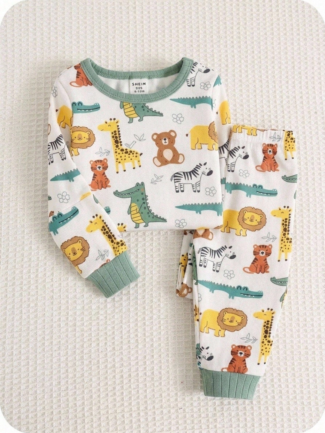Baby Boy Baby Girl Snug Fit Autumn/Winter Cute Animal Pattern Ribbed Crew Neck Long Sleeve Top + Pajama Pants Soft Comfortable Tight Fit Sleepwear Loungewear Set 2pcs, Christmas, New Year, Pajam