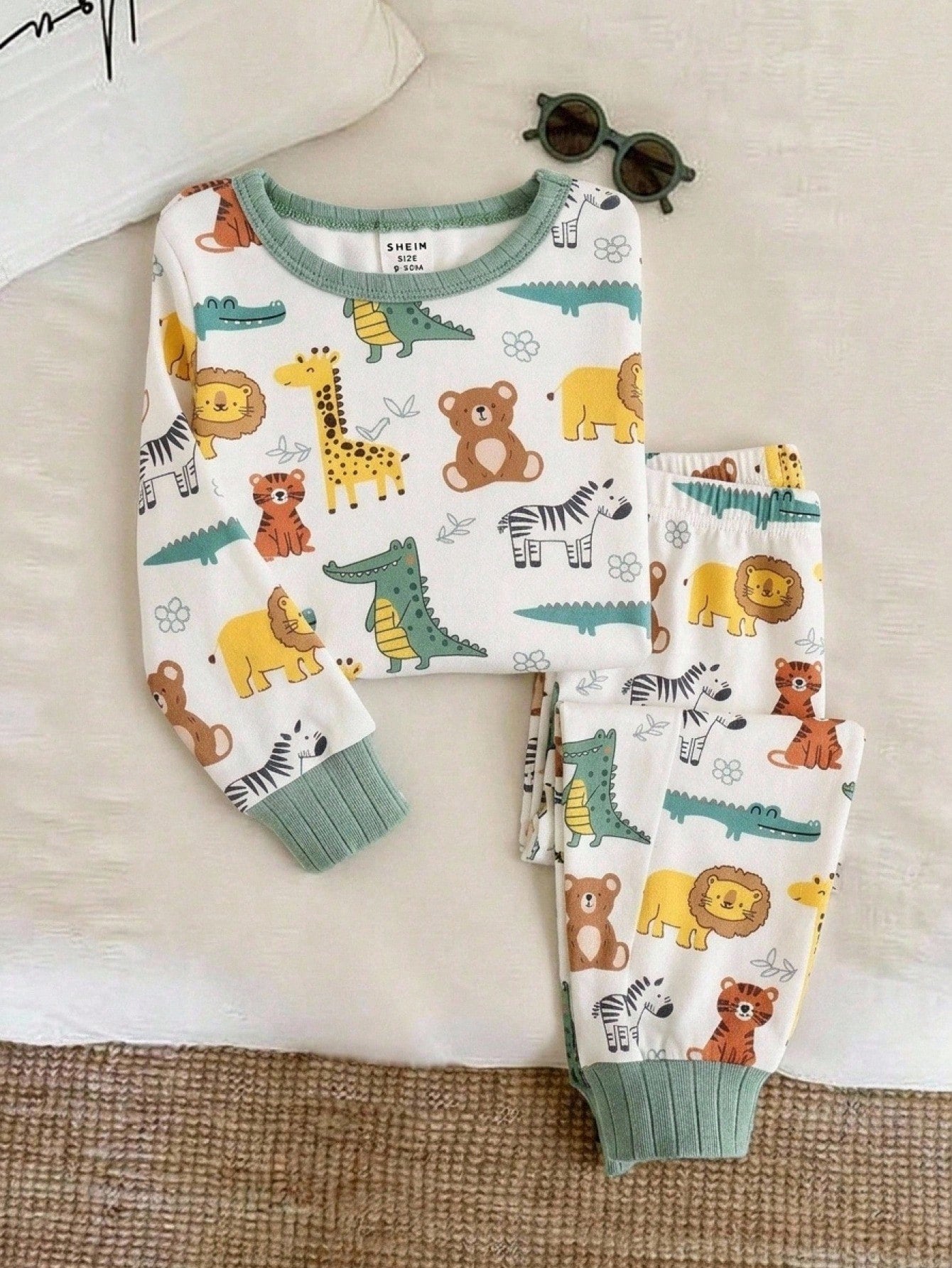 Baby Boy Baby Girl Snug Fit Autumn/Winter Cute Animal Pattern Ribbed Crew Neck Long Sleeve Top + Pajama Pants Soft Comfortable Tight Fit Sleepwear Loungewear Set 2pcs, Christmas, New Year, Pajam