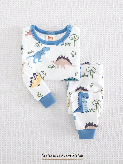 Baby Boy Baby Girl Snug Fit Autumn/Winter Cute Animal Pattern Ribbed Crew Neck Long Sleeve Top + Pajama Pants Soft Comfortable Tight Fit Sleepwear Loungewear Set 2pcs, Christmas, New Year, Pajam