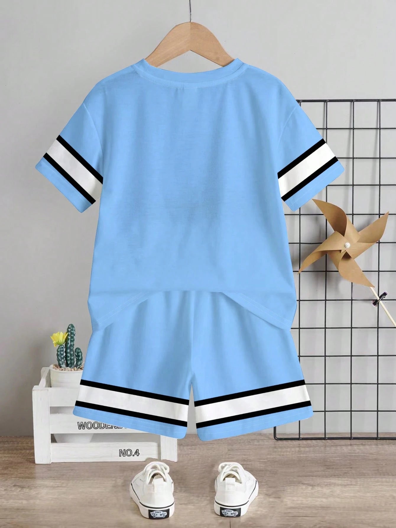 Baby Boy Casual Cowboy Minimalist Number Print T-Shirt And Shorts Set, Suitable For Summer Beach Teal