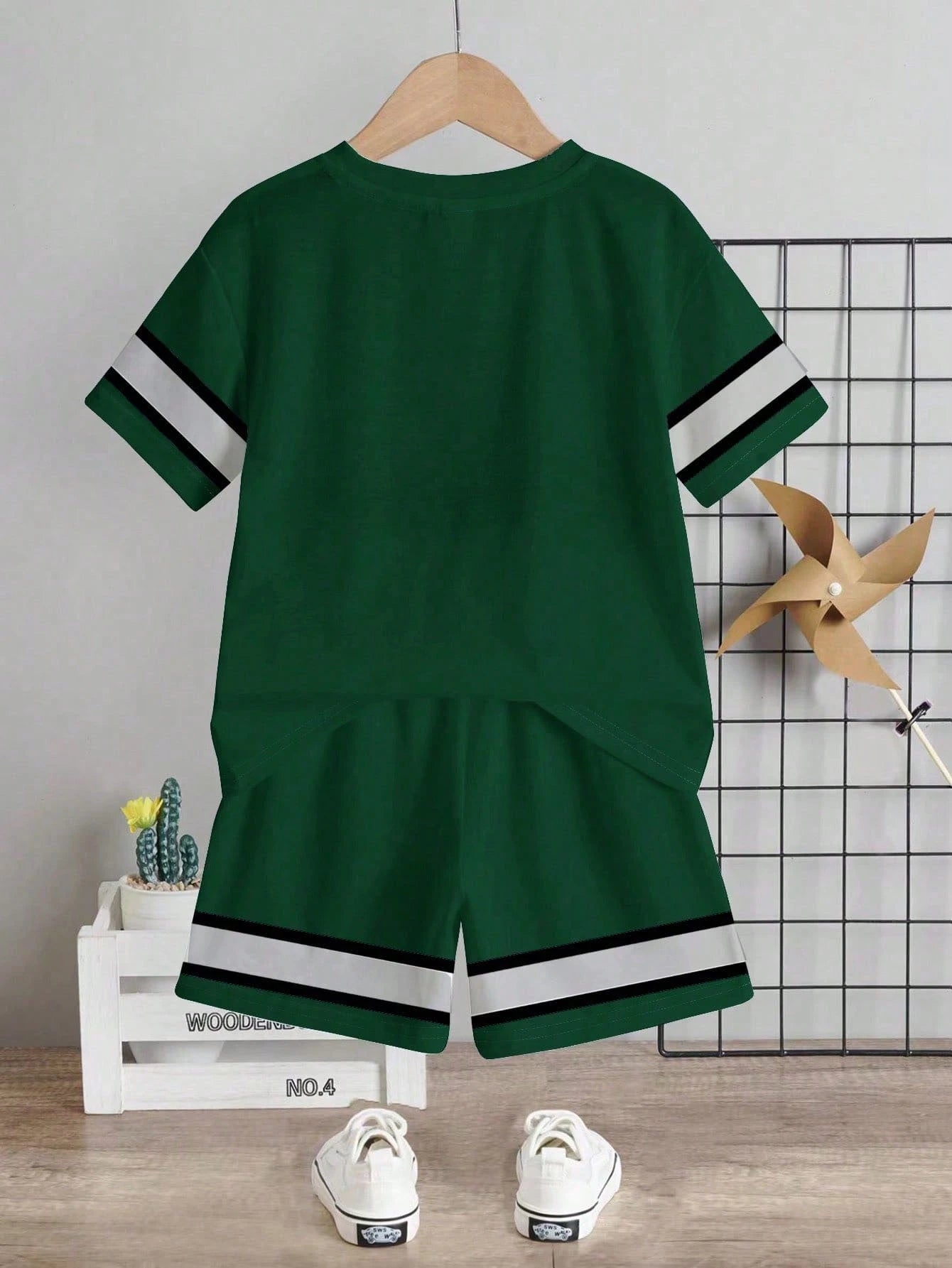 Baby Boy Casual Cowboy Minimalist Number Print T-Shirt And Shorts Set, Suitable For Summer Beach Teal