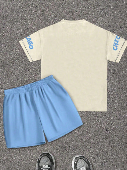 Baby Boy Casual Minimalist T-Shirt Set,Suitable For Summer Classic Cool Street Text&Graphic Print Spring&Y2K Style