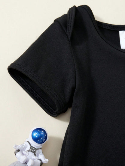 Baby Boy Casual Slogan Print Short Sleeve Bodysuit