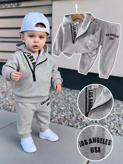 Baby Boy Fall Outfits Color Block Letter Print Sweaters Set Half Zip Long Sleeve Casual Sporty Tops Pants Back To School Cute School Wear