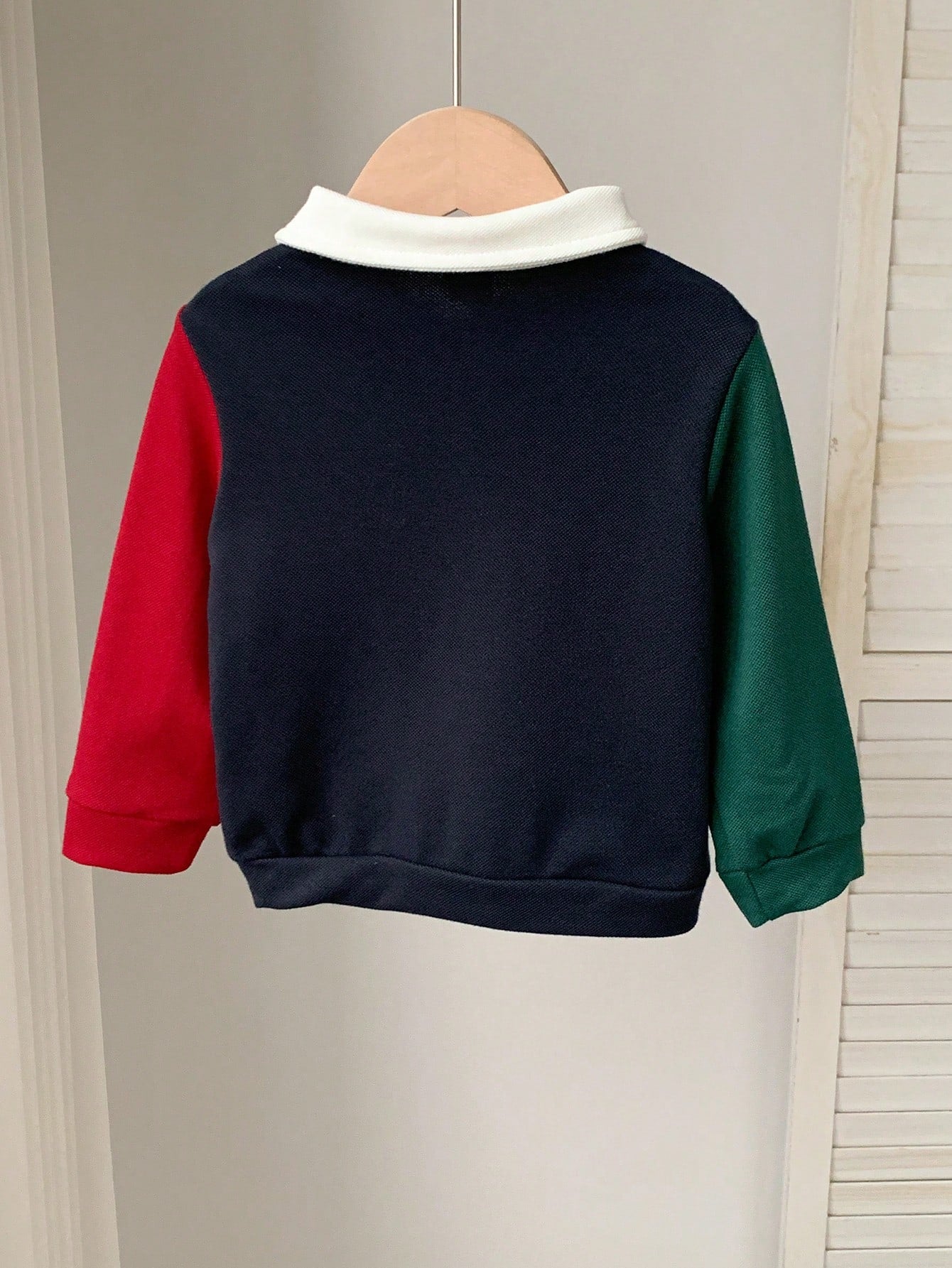 Baby Boy Girl Toddler Long Sleeve Polo Shirt,Navy Blue Contrast Color Block,Casual Chic Back-To-School Wear,Autumn Carrer Day Outfit,Christmas Party