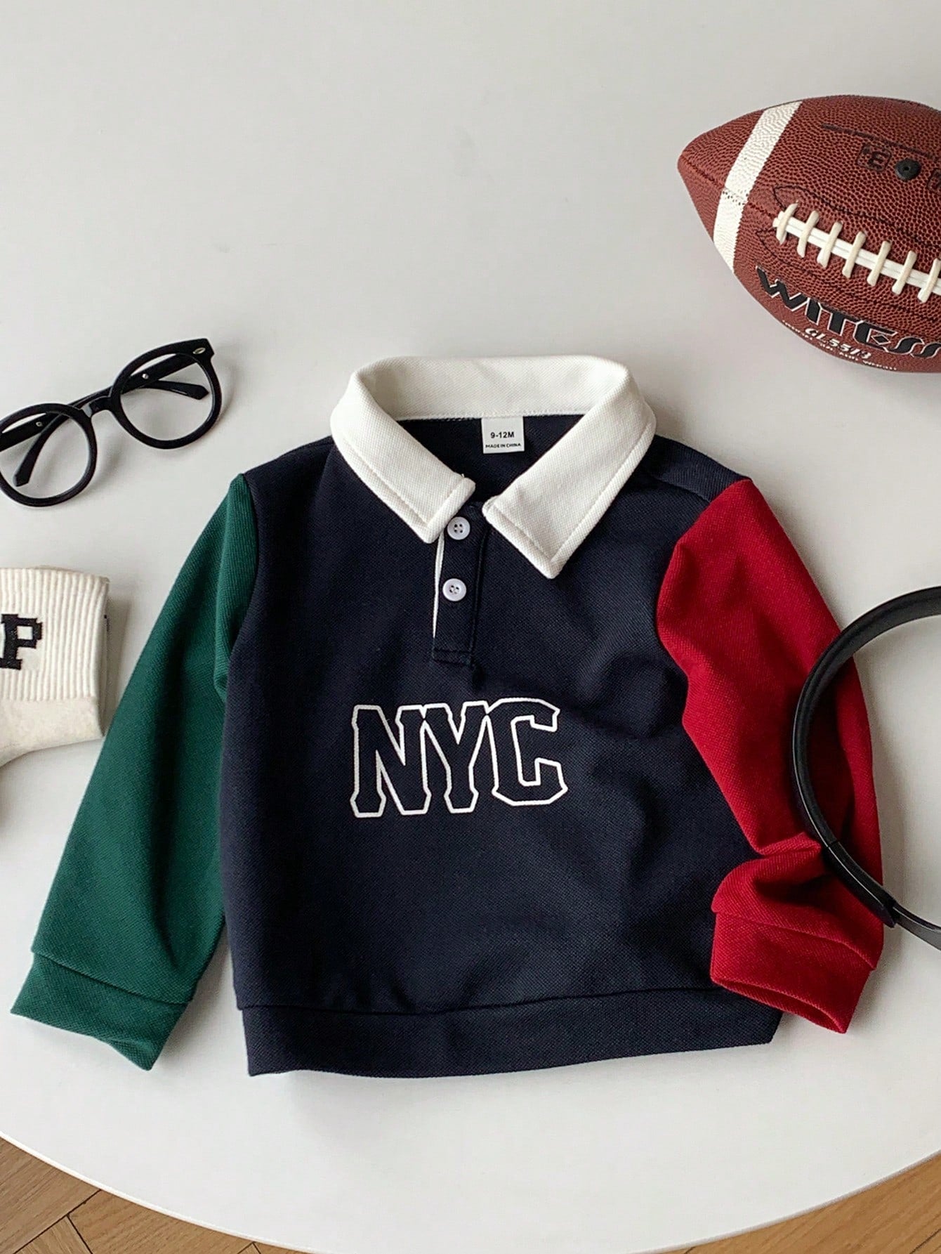 Baby Boy Girl Toddler Long Sleeve Polo Shirt,Navy Blue Contrast Color Block,Casual Chic Back-To-School Wear,Autumn Carrer Day Outfit,Christmas Party